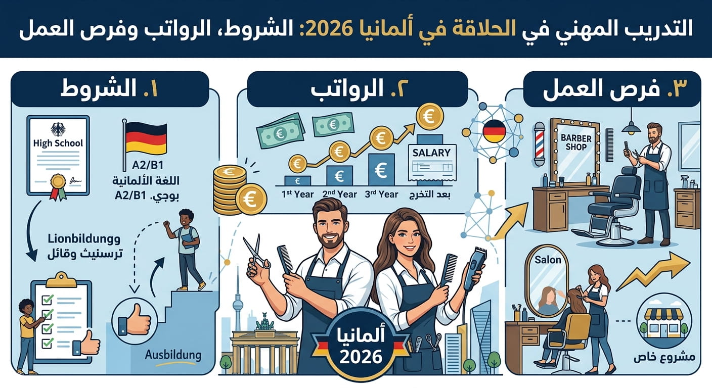 التدريب المهني في الحلاقة في ألمانيا 2026: الشروط، الرواتب وفرص العمل